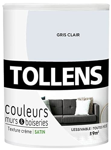 Tollens - Peinture Couleurs - Murs et Boiseries - Toutes pièces - Ultra résistante - Satin - Gris Clair - 0,75L = 9m2