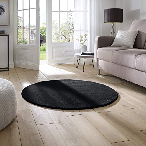 Taracarpet Supersoft kurzflor Teppich Fiona Wohnzimmer Schlafzimmer Kinderzimmer Flur Läufer waschbar rutschfest Uni schwarz 120 cm rund