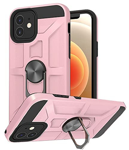 iPhone 12 Case,iPhone 12 Pro Case, Silicone Shockproof Hard Protective Phone Cases Cover With Ring Stand for iPhone 12/iPhone 12 pro,Rose Gold