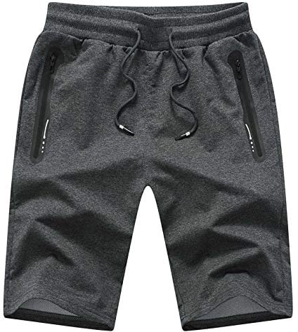 JustSun Kurze Hosen Herren Shorts Sommer Jogginghose Kurz Baumwolle Gym Sweat Sport Fitness Shorts Herren Reißverschluss Taschen Grau L