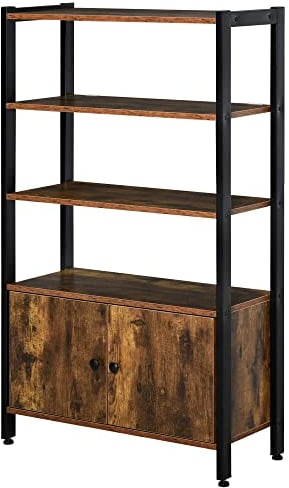 HOMCOM Industrial Bookshelf, Storage Cabinet with 3-Tier with Doors, for Home Office, Living Room Rustic Brown