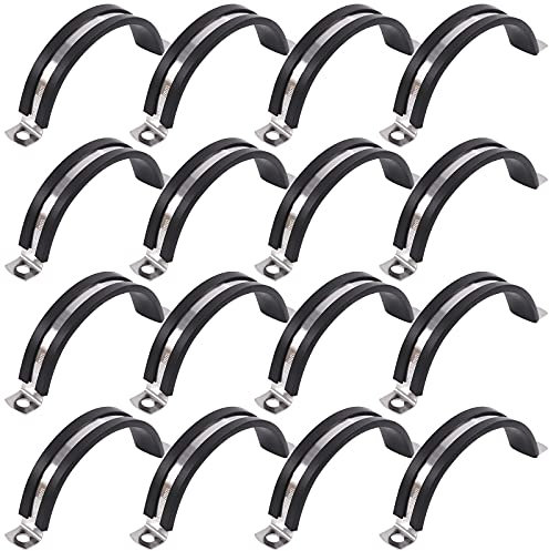 Glarks 16Pcs 50MM 2 Hole U-Tube Strap Clamp Set 304 Stainless Steel Rubber Cushion Rigid Pipe Strap U Bracket Tube Strap Assortment Kit For Pipe Tube Fixing (50mm)