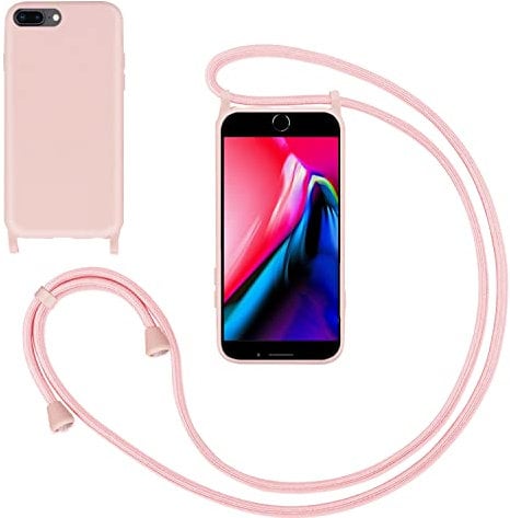 GoodcAcy Crossbody Lanyard Case for iPhone 7 plus/iPhone 8 plus, Liquid Silicone Protective Phone Case with Strap Adjustable Neck Cord Necklace Soft Cover for iPhone 7 plus/iPhone 8 plus, Pink