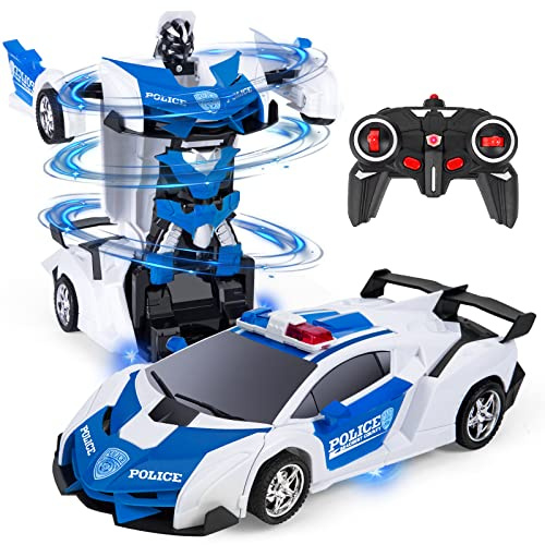 Highttoy 2.4GHz Rotation à 360° Voiture de Police Télécommandé Robot Enfant