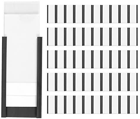 YUPVM 50 PièCes SéRies Porte-éTiquettes MagnéTiques avec Porte-Cartes de DonnéEs MagnéTiques avec Protecteurs en Plastique Transparent pour éTagèRe en MéTal (1 X 2 Pouces), noir & blanc