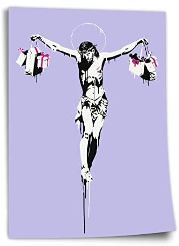 Poster aus Baumwolle Jesus - Konsumkritik, Street-Art Banksy - Moderner Kunstdruck - Perfekte als Geschenk, Wohnzimmer, Inneneinrichtung Deko Kunstdruck ohne Rahmen, Wandbild - A4, A3, A2, A1, A0, ..
