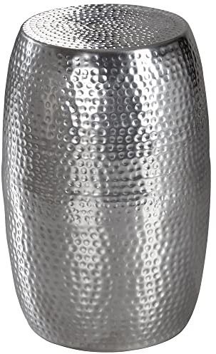 möbelando Beistelltisch 30x49,5x30cm Aluminium Silber Dekotisch orientalisch rund | Kleiner Hammerschlag Abstelltisch | Designer Ablagetisch Metall modern | Anstelltisch schmal