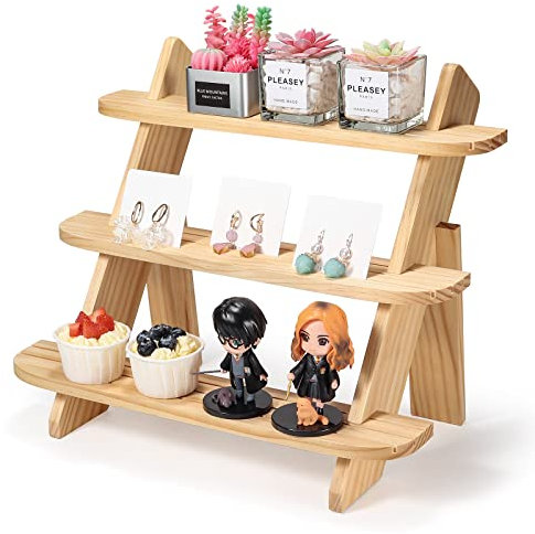 Hölzerner Ständer für Ohrringe, 3 Etagen, Cupcake-Ständer im Bauernhaus-Stil, Tischständer für Verkäufer, Organizer, Vitrine für Tisch-Shows und Zuhause, rustikale Abstandshalter, natürlich