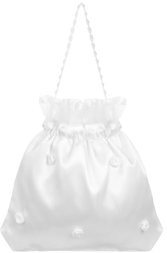 SEWACC Satin Braut Hochzeit Geldbeutel Weiße Satinblume Dekorierte Handtasche Brautbrautjungfer Hochzeit Handtasche für Hochzeitsfeier Gefälligkeiten