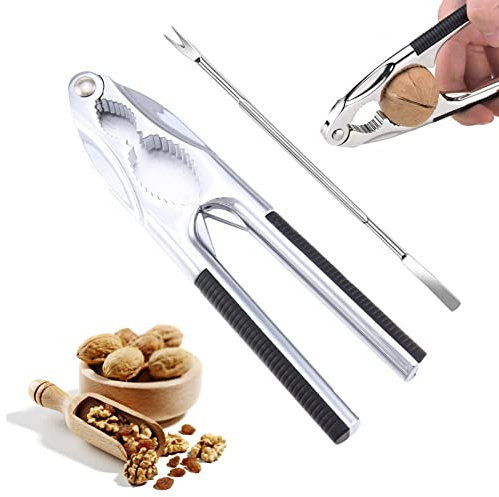 Diko Nussknacker, Nutcracker, Edelstahl Nußknacker, Haselnussknacker, 2 Aussparungen, Multifunktionaler Nussknacker, Walnuss Zange mit Rutschfestem Griff, für Die Meisten Geeignet Nüsse