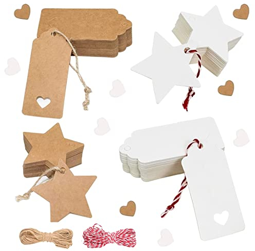 Geschenkanhänger Weihnachten, 200stk. Geschenkanhänger, Weihnachtsanhänger Stern mit 20m Schnur, Geschenkanhänger Kraftpapier, Anhänger Weihnachten für Weihnachtsgeschenke Weihnachtsbäume Dekoration