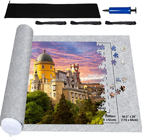 MOZOOSON Tapis Puzzle Rangement Rouleau, Tapis de Puzzle Portable, Tapis Puzzle Rouleau Feutre Adulte 1000 1500 Pieces avec Pompe (Grey)
