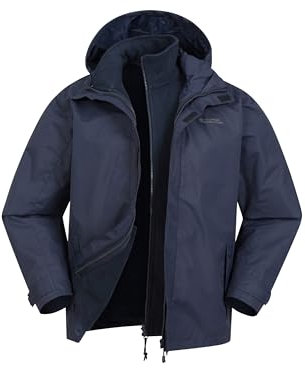 Mountain Warehouse Fell Mens 3 in 1 Water Resistant Jacket - Adjustable Coat with Packaway Hood, Detachable Inner Fleece & Many Pockets - For Hiking & Outdoors Navy M
