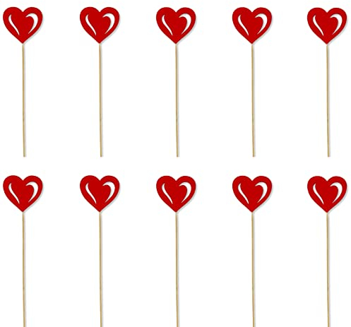 DARO DEKO Holz Blumen-Stecker Herz rot 10 Stück 7 x 35cm Dekostecker Blumenstab Herzstab Holzstecker