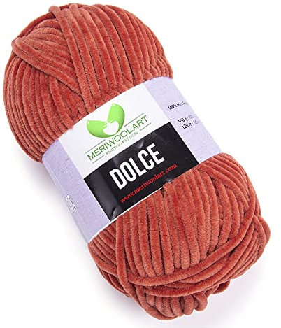MeriWoolArt Chenille Garn zum Stricken und Häkeln Herbst - 100 g und 120 m Samt-Wolle - 100% Flauschige Polyester Strickgarn für Amigurumi Kissen Decken weiche Kleidung Geschenke