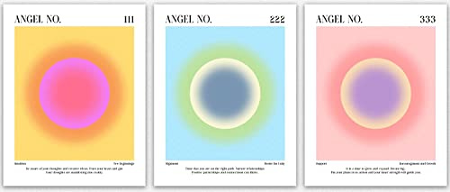 Colorful Gradient Angel Numbers Schlafzimmer Ästhetische Wanddekoration / Postersets für Raumästhetik, Teen Girls Room Art, Gifts for Home Posters / Set of 3 Aura Spiritual Posters (20cm x 25cm)