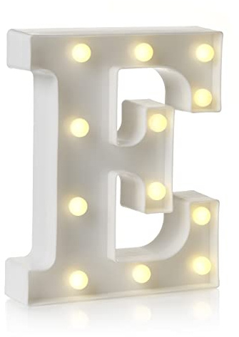 Auraglow LED Alphabet Letter & Number Light Sign Decorations, Lamp for Home Birthday Party Event, Night Lights, Battery Powered Letters And Numbers With Four Hour Timer (E)