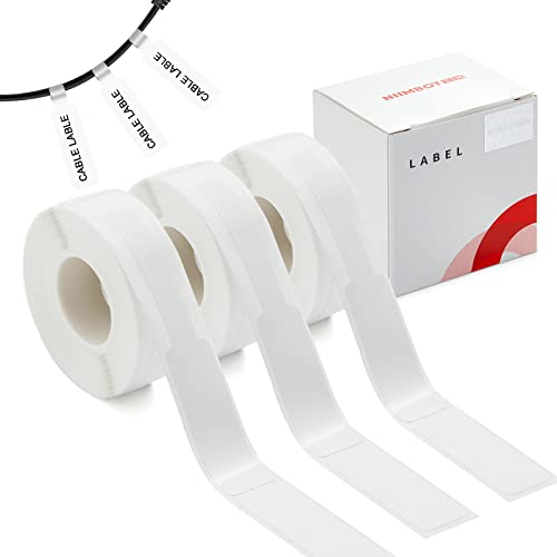 Cinta adhesiva para NIIMBOT D11/D110/D101 impresora, 3 rollos (195 unidades en total) Etiquetas adhesivas térmicas para cables D11 Papel impermeable antiaceite para cables Blanco 12.5 * 109mm