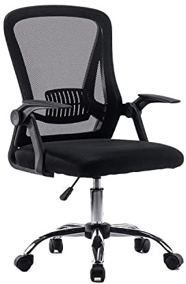 Panana Office Chair Flip-up Armrest Managerial Desk Chair Mesh Back Gas Lift Swivel Chair (Black), 57 x 48 x 100 cm (BOOC56BK01000001-AUFO)