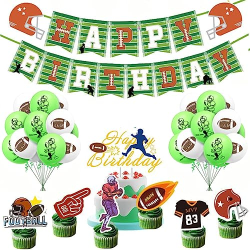 Guoguonb Rugby-Thema Geburtstag Party Deko Rugby Luftballons Football Cupcake Topper Happy Birthday Banner für Super Bowl Themen Kinder Geburtstag Deko Tortendekoration