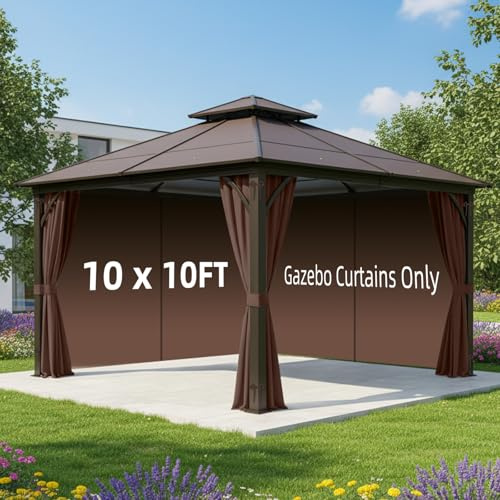 Homegroove Pavillon-Vorhänge für den Außenbereich, wasserdicht, 3 x 3 m, 4 Paneele, Sichtschutzvorhänge mit Reißverschluss für Garten, Terrasse, Hof (braun)
