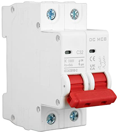 1000V DC Miniatur Leistungsschalter, 2P 32A Leistungsschalter 6000A Segmentierungsfunktionen C32 Sicherungsautomat Leitungsschutzschalter DIN Schienen Montierter für Verteilerleitungen Solar PV Anlage