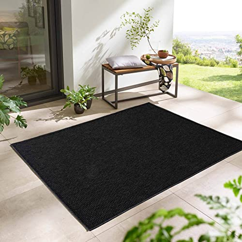 Taracarpet Outdoor & Indoor Teppich wetterfest Wohnzimmer Balkon Küchenteppich Flachgewebe Columbia Sisaloptik mit Bordüre anthrazit 200x280 cm