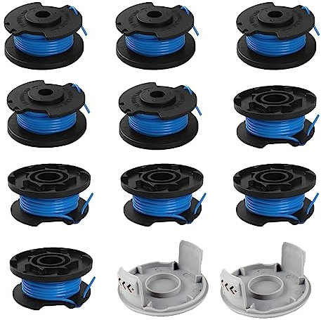 Viilich Lot de 10 bobines de fil pour coupe-bordure Ryobi One + RAC124 AC14RL3A OLT1823 OLT1832 18 V 24 V 40 V 10 bobines de coupe-bordure 2 capuchons (3,4 m, diamètre 1,65 mm)