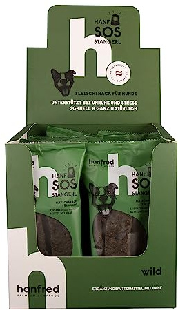 Beruhigungsmittel für Hunde – Hanfred SOS Stangerl mit Wildfleisch, Anti-Stress Snacks bei Angst & Nervosität – natürliche Hilfe bei Silvester, Autofahren – sofortwirkung & für Allergiker (16 x65g)