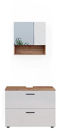 Vicco Conjunto de Muebles de baño Irma, Roble/Blanco Alto Brillo, 2 Piezas