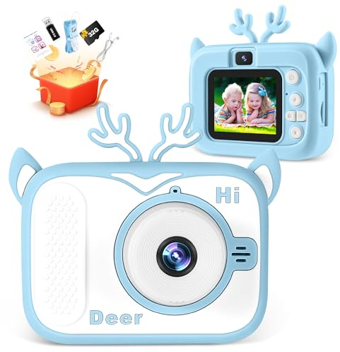 Kinderkamera, Bistfy Kinder Kamera Elch 40MP &1080P HD Selfie Video Digital Kinder Fotoapparat, IPS Bildschirm& 32G TF Karte Digitalkamera für 3-12 Jungen Mädchen Weihnachten Spielzeug Geschenk