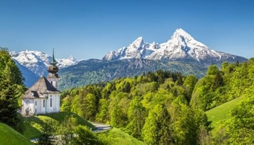 adrium Acryl-Bild 110 x 60 cm: Wunderschöne Berglandschaft in den Bayerischen Alpen mit Wallfahrtskirche Maria Gern und Watzmann-Massiv im Hintergrund, (37342188)