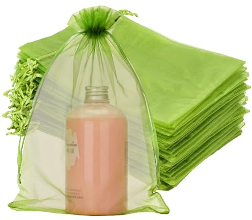 jijAcraft Organzasäckchen Groß Gras-Grün Organza Beutel 20 * 30CM, 50 Stück Garten, Weintrauben Schutzbeutel mit Zugband, Bonbons Geschenk Schmuckbeutel