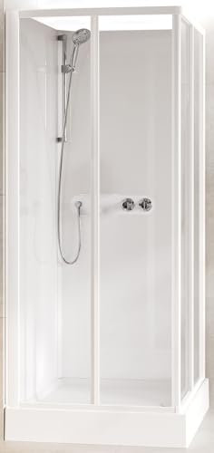Novellini Media Glass A Standard 90x90 cm Cabina Doccia Multifunzione Apertura 2 Ante Scorrevoli Montaggio Angolo Destro Sinistro Miscelatore Termostatico Vetro Trasparente Profilo Bianco Alto 210 cm
