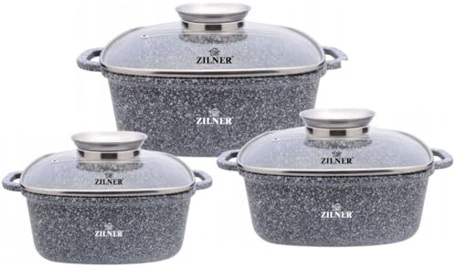 Zilner Funktionelles 3Er Set Bratpfannen/Töpfe 2,8/4,4/6.5L Topfset Induktion, Töpfe beschichtet, Kochtopf Set| Kochgeschirr Set, Topfset induktionsgeeignet Zl-7077