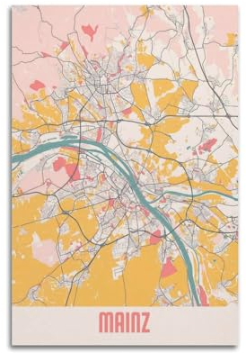 BPQN Poster, Motiv: Deutschland, Mainz, Vintage-Karte, dekoratives Gemälde, Leinwand, Kunstbild, 40 x 60 cm