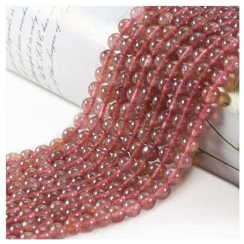 Naturstein Perlen Edelstein Perlen,60 stück 6mm Naturstein Erdbeer Quarz Edelsteinperlen Polierte Runde Edelsteine Zum Auffädeln Edelsteine Steinperlen für Armbänder Ketten DIY Schmuck Basteln