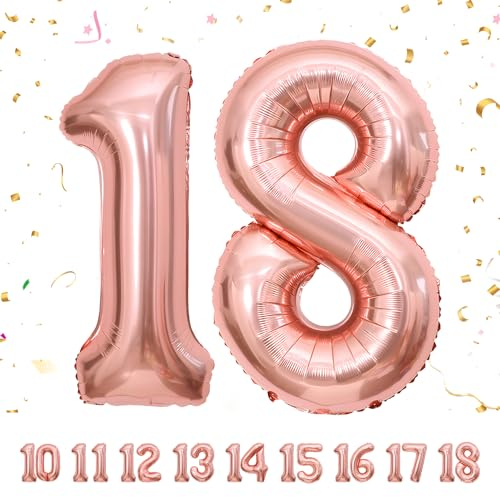 Palloncini compleanno 18 anni Oro rosa -40 pollici-Decorazioni compleanno di un uomo donna di 18 anni-Pallone numero gonfiabile in foil beige 18 anni