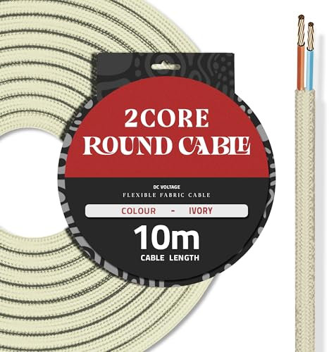 DC VOLTAGE 10M Ivory Vintage 2 Core Round Cable Fabric Cloth Covered Electrical Wire, 32.8FT 2 Conductors 18 Gauge textile electric cable Wire coated colored vintage for Lighting DIY Project
