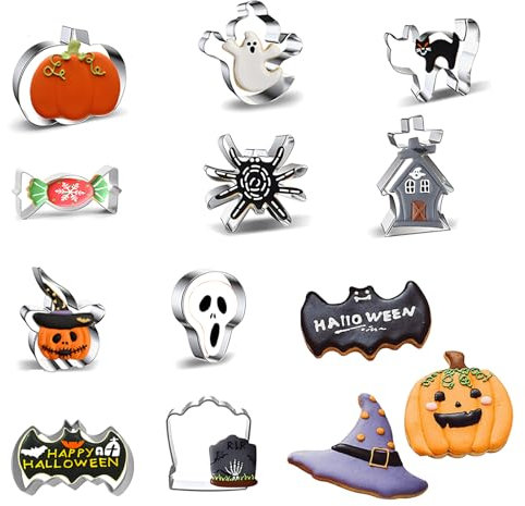 10 Stück Halloween Ausstechfomen Set, Plätzchen Ausstecher Halloween, Kürbis, Geist, Katze, Fledermaus, Edelstahl, Kuchenformen, für Halloween Party Plätzchenausstecher Küchenzubehör