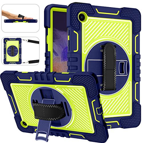 ERDARARIPRO Funda para tablet Samsung Galaxy Tab A8 (2021) de 10,5 pulgadas, bonita funda de dibujos animados a prueba de golpes con soporte giratorio 360° y correa de mano, color azul marino+verde