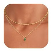 CASSIECA Kette Damen 14K Vergoldete Halskette Layering Kette Wasserfest Goldkette Smaragd Zirkonia Anhänger Halskette Gold Schmuck Geschenk