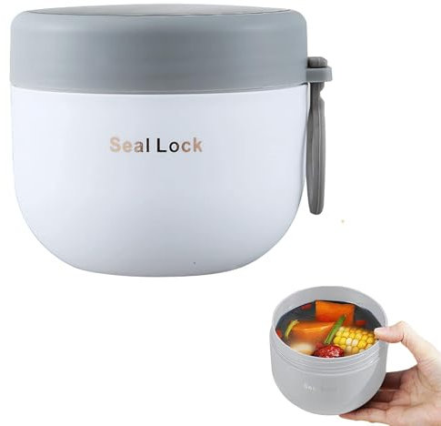 Lonchera térmica a prueba de fugas de acero inoxidable aislado al vacío, recipiente de alimentos a prueba de fugas, taza de desayuno de boca ancha con cuchara plegable, termo de sopa para oficina y