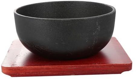 PRETYZOOM Cuenco Antiadherente De Hierro Fundido Para Bibimbap y Miso Tablas De Madera Resistente y Práctico