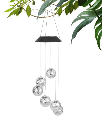 Yulokdwi Solar-Windspiele für draußen,Solar-Windspiele | Solarbetriebene Windglocken 6 Kugeln,wasserdichte Solarlicht-Windspiele, dekorative Sonnenwindlichter, Außenwindspiele für Garten, Terrasse