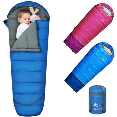 REDCAMP Kinderschlafsack für Jungen und Mädchen, Mumienschlafsack Bequem Leicht-Warm mit Ajustable in Länge und 3-Jahreszeiten für Camping&Outdoor, Blau-175 x65 cm