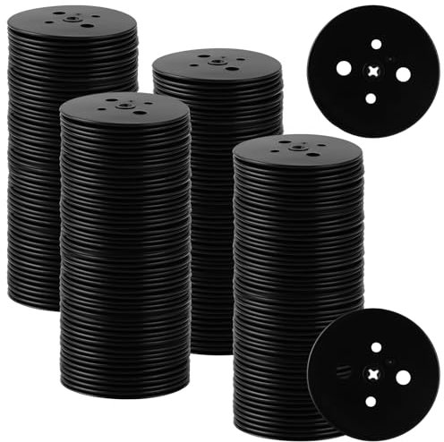 MIVIDE 200pcs Rondelle pour Piquet de Fixation, Joints d'ancrage au Sol en Plastique, 5 Trous Rondelle de Fixation pour Ferme, Paillage, Grillage et Filets, Couverture de Gazon, Tente (Noir)