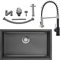 Auralum Fregadero Cocina Negro 70x44cm + Grifo Cocina Negro con Ducha de 2 Modos de Rociado