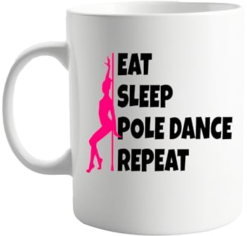 signkitsuk Eat Sleep Pole Dance Repeat - Funny Pole Dancing Mug for Dancers, 11oz Coffee Cup for Aerialists, Gymnasts, Fitness Enthusiasts, Unique Gift for Friends, Performers, and Studio Lovers