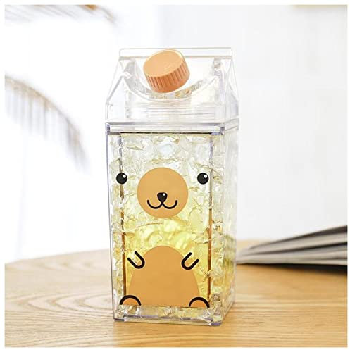 YCXMBH Vasos De Cristal Agua Tazas de café de Leche Caja Linda Kettle 400ml Mildeo Dibujos Animados Botella de Agua Tour Estudiante Kawaii con Botella de Bebida de Paja Vasos De Agua(Bear)